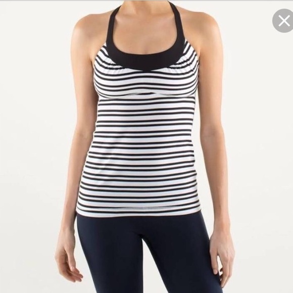 Lululemon Scoop Me Up Tank Sz 4 Black/White Stripe - Picture 1 of 5